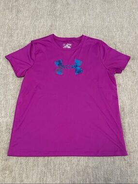 Under Armour Purple Performance Tee with Blue Logo YXL